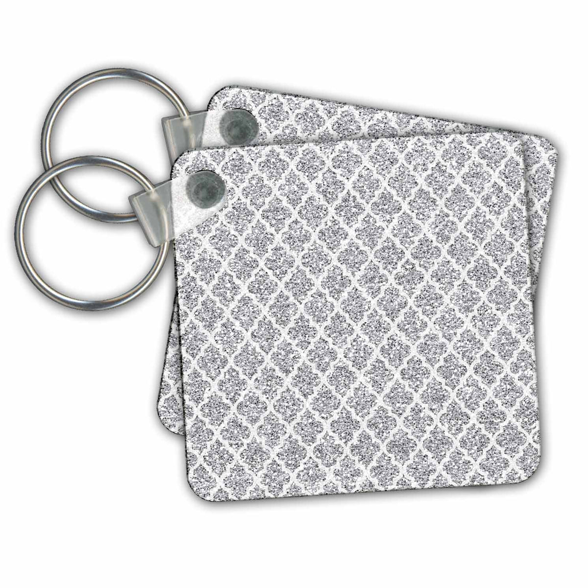 Key Chain - Silver Glitter Effect Moroccan Quatrefoil Pattern Pattern