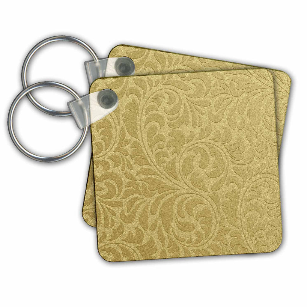 3dRose Key Chains Gold Embossed Effect Flourish Pattern (kc-210948-1)
