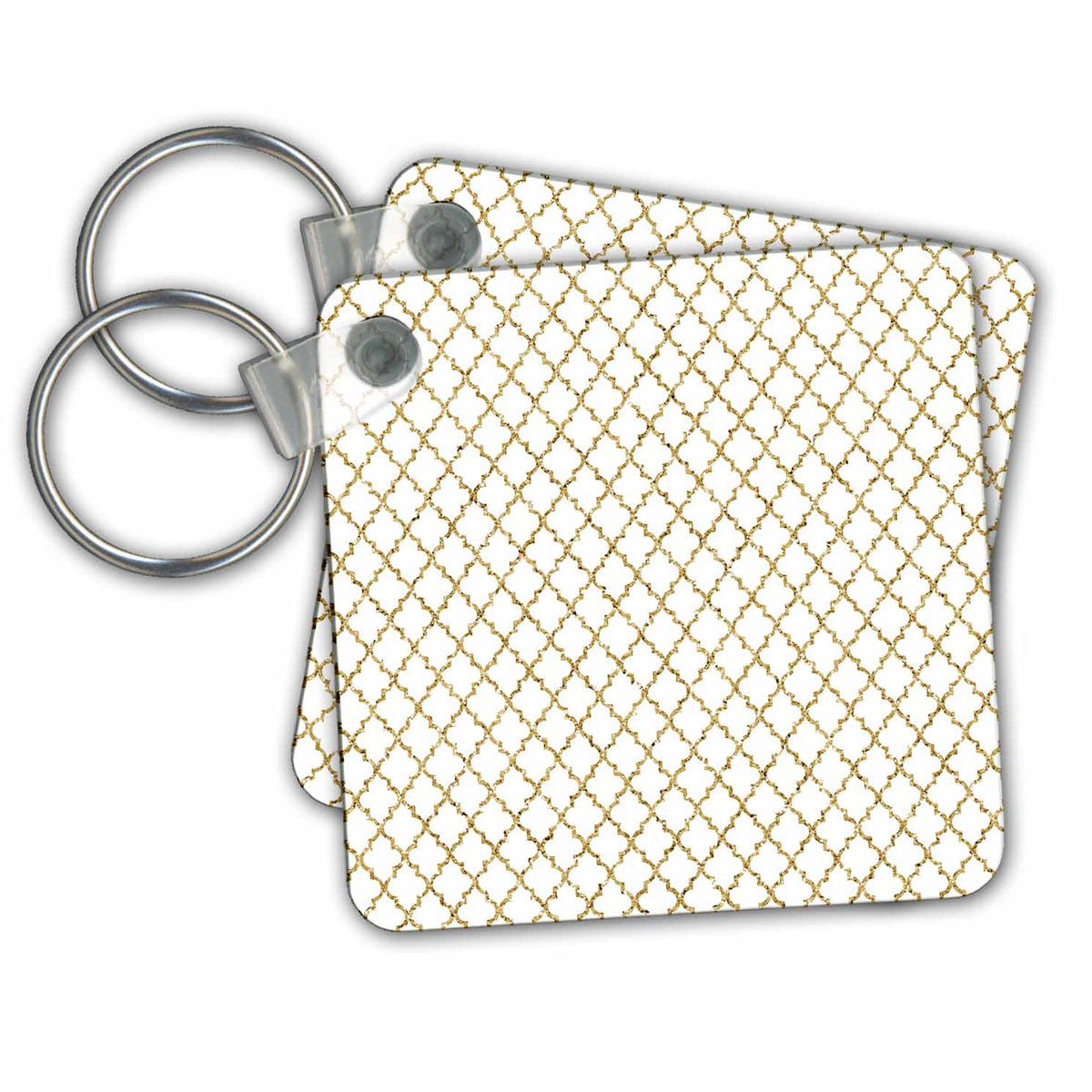 Key Chain - Gold Glitter Effect Moroccan Quatrefoil Pattern Pattern