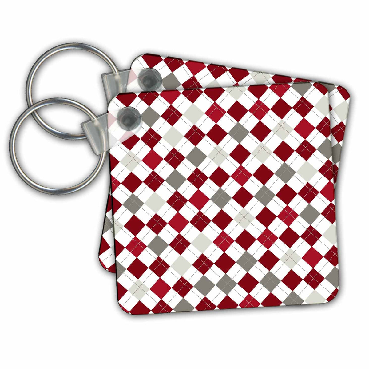 Key Chain - Red, Burgundy, Gray, and White Large Argyle Pattern Pattern