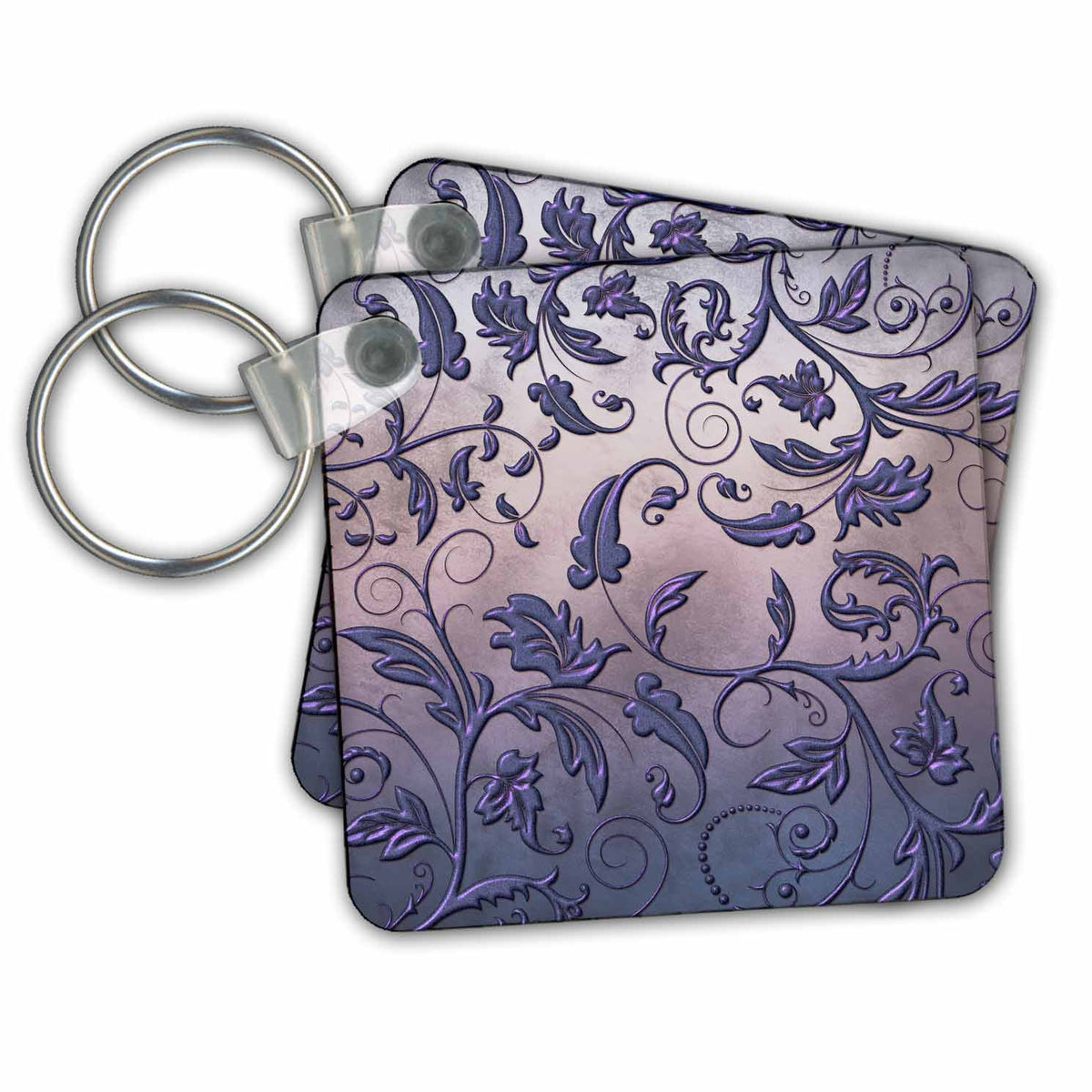 Key Chain - Periwinkle Blue Embossed Effect Flourish Pattern Pattern