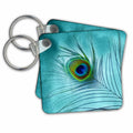 Key Chain - Peacock Feather on Turquoise Background Birds
