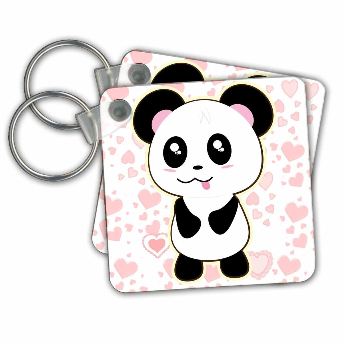 3dRose Key Chains Panda Bear with Heart Background (kc-211674-1)