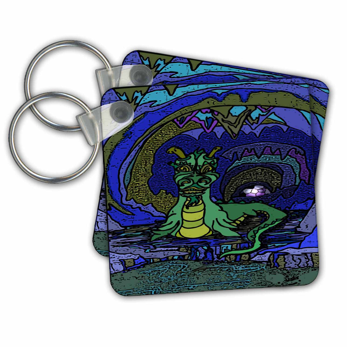 Key Chain - BLUE CAVE DRAGON DYLAN SEIBOLD-LINE ART