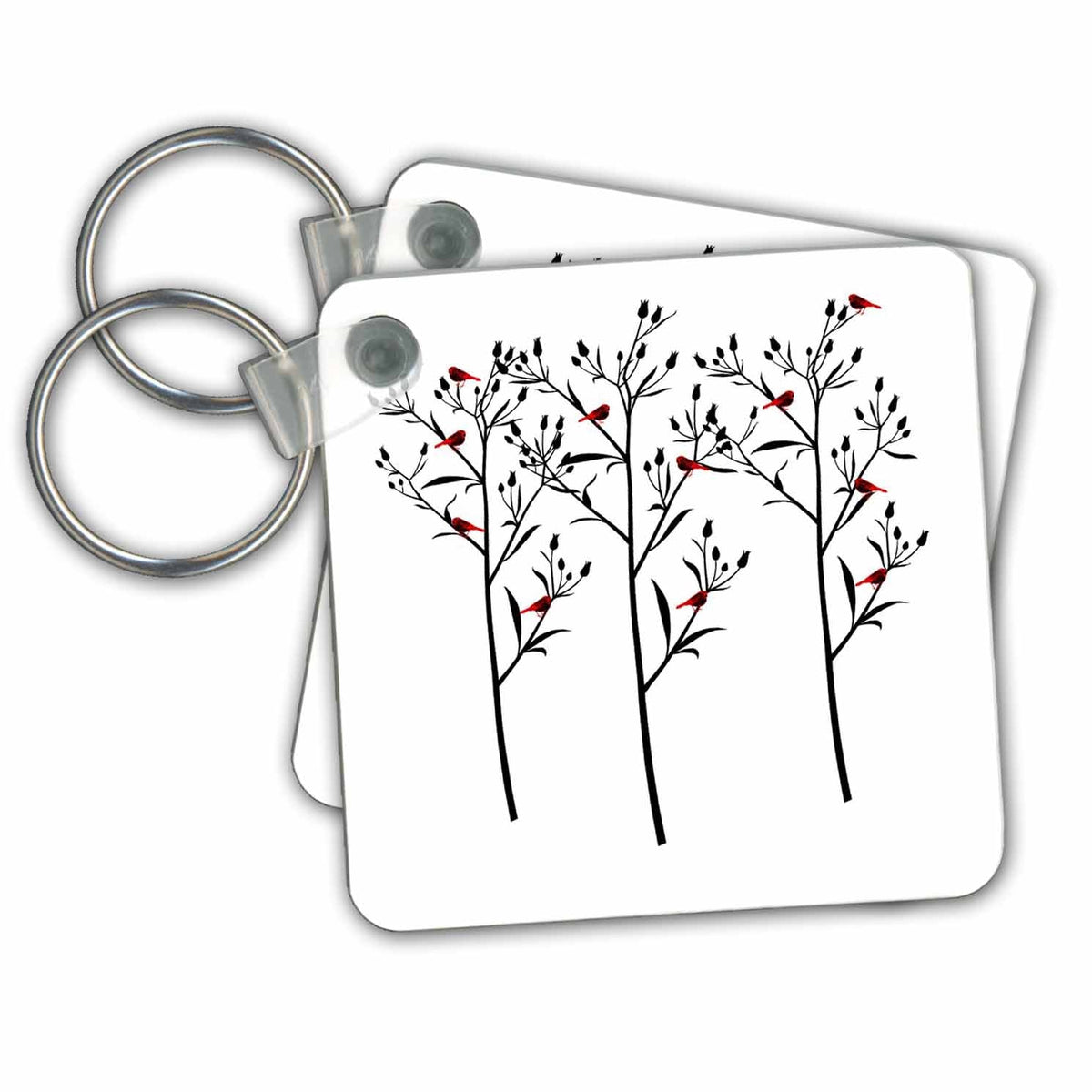 Key Chain - Birds red, black and white Birds