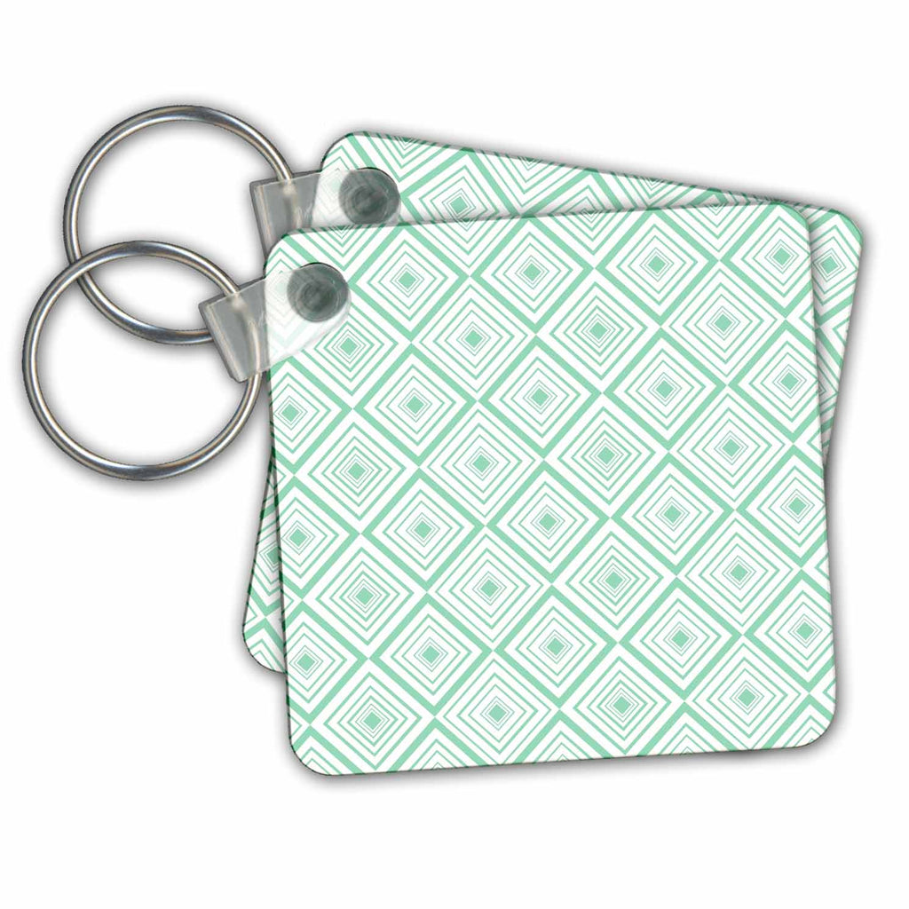 3dRose Key Chains White and Mint Green Modern Diamond Pattern (kc-212466-1)