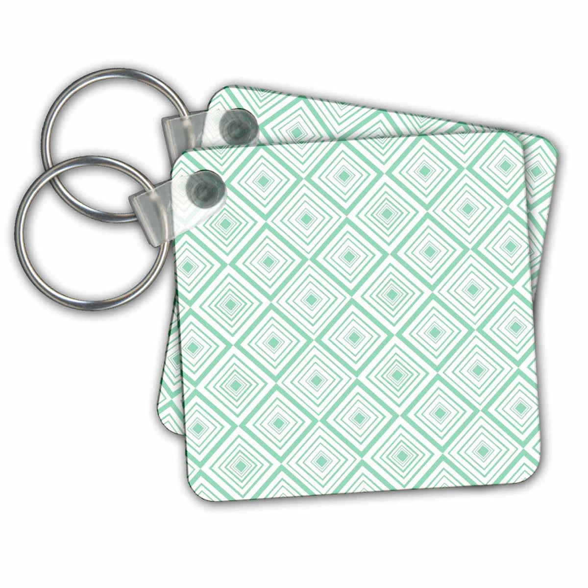 3dRose Key Chains White and Mint Green Modern Diamond Pattern (kc-212466-1)
