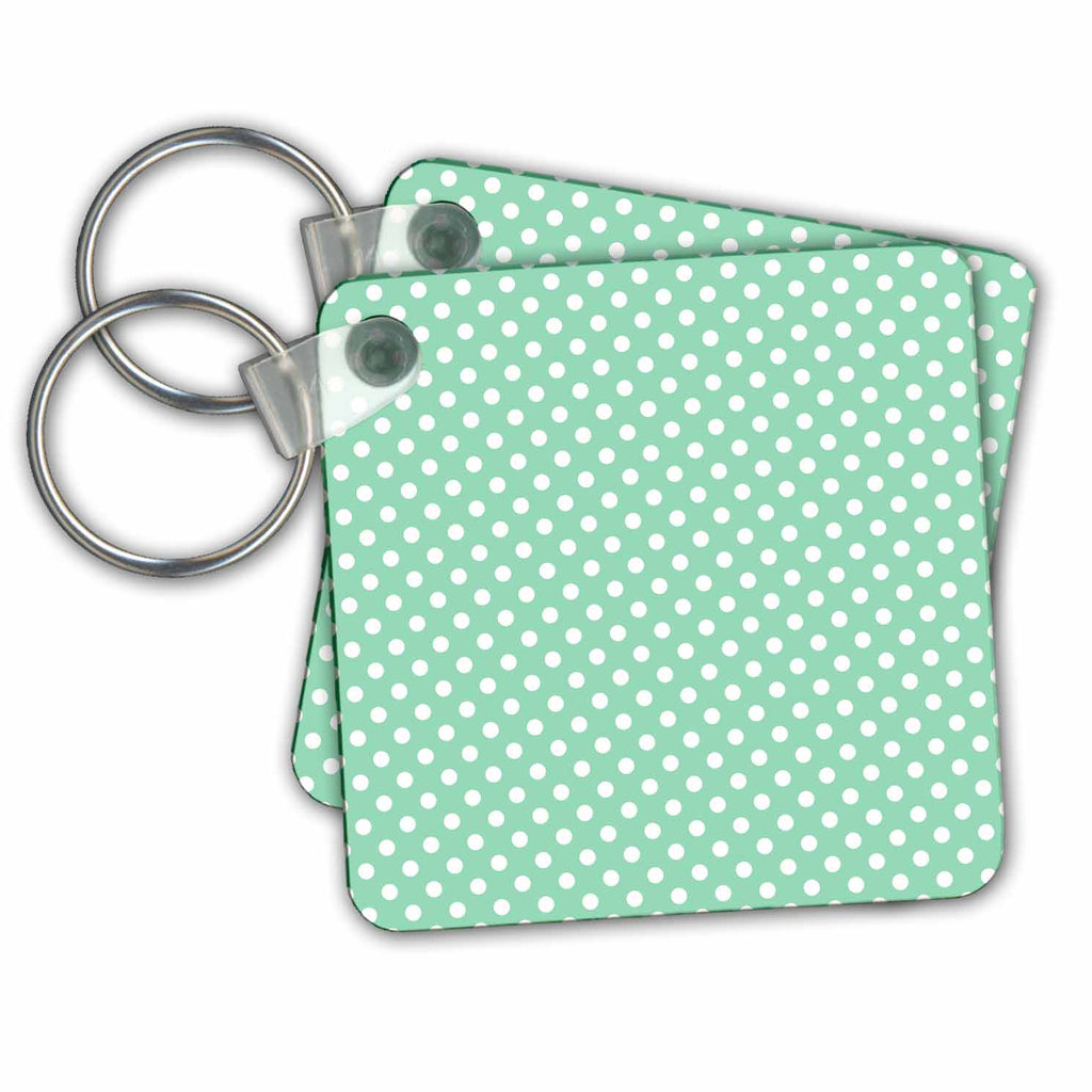 3dRose Key Chains Mint Green and White Polka Dot Pattern (kc-212467-1)