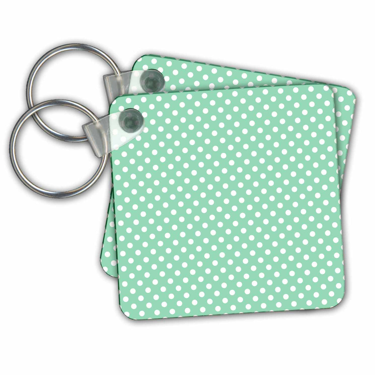 3dRose Key Chains Mint Green and White Polka Dot Pattern (kc-212467-1)