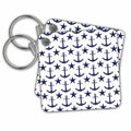 Key Chain - Navy Blue and White Anchor and Nautical Star Pattern Designs Nautical