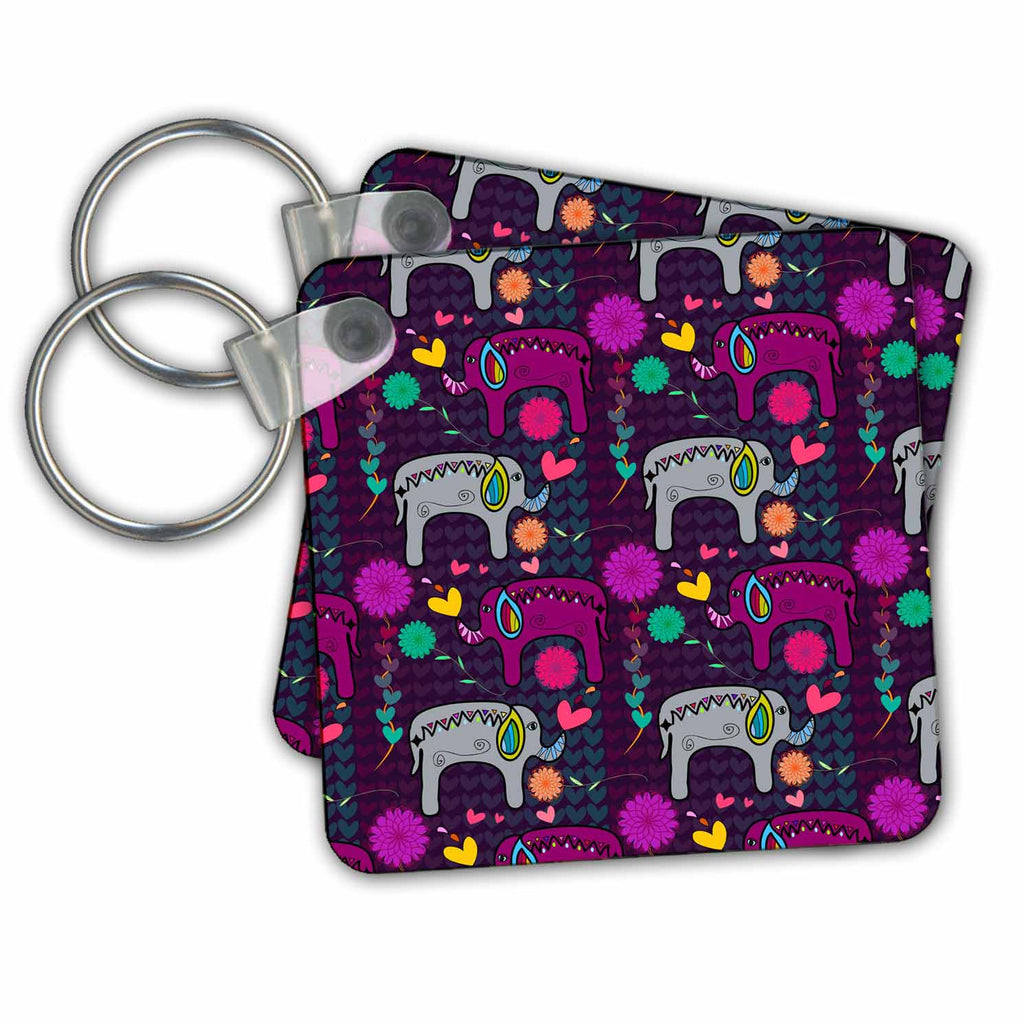 3dRose Key Chains Print of Elephant Repeat Pattern (kc-212653-1)