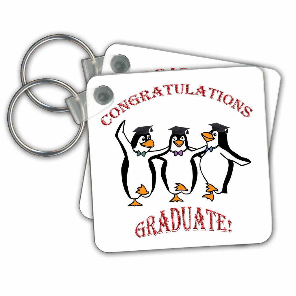 3dRose Key Chains Graduation happy penguins dancing (kc-212725-1)