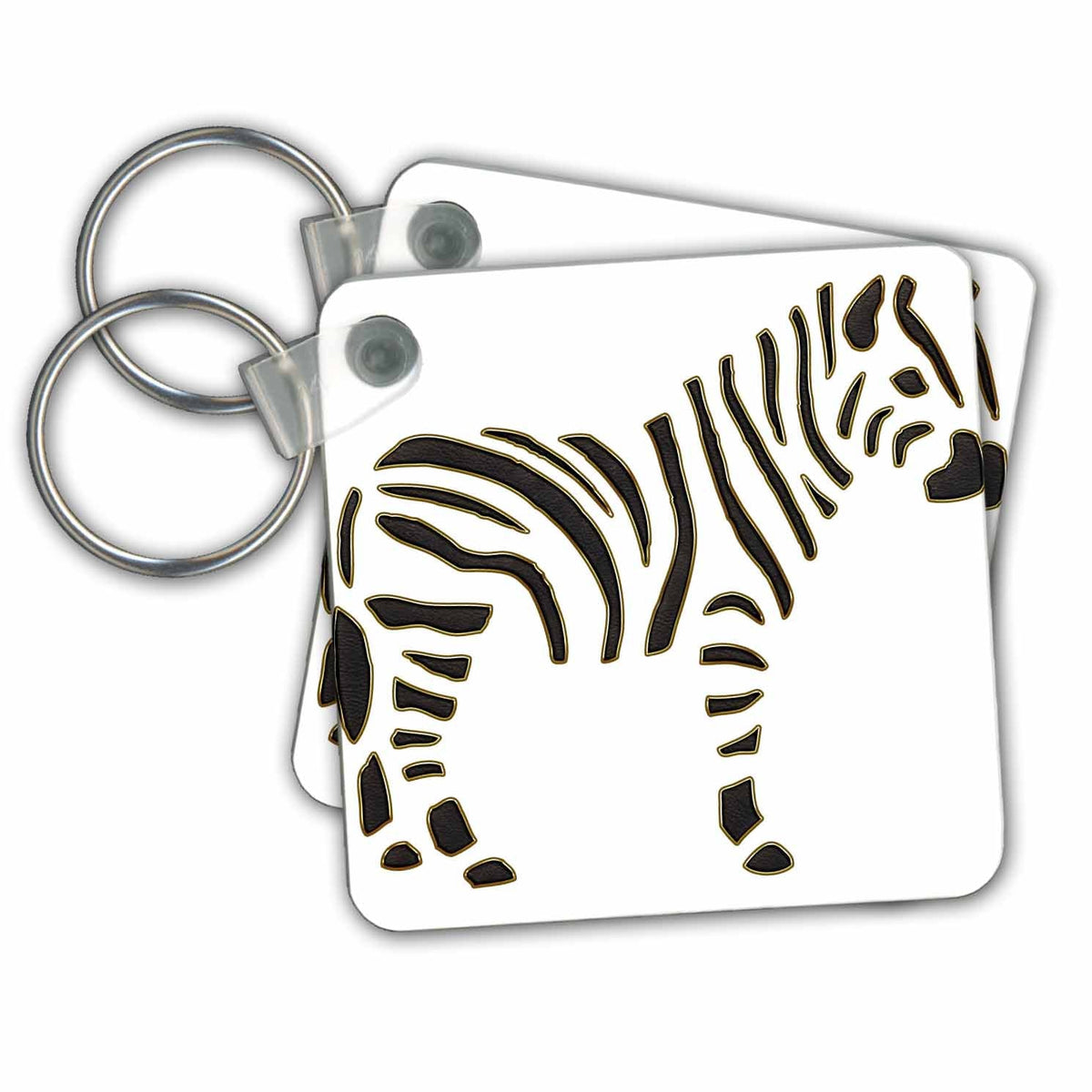 Key Chain - Black and Gold Effect Lined Zebra Design Wild Animals