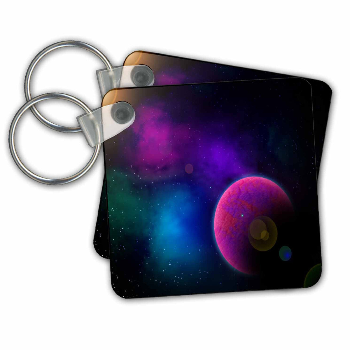 Key Chain - Bright Pink Planet On A Starry Sky With Bokeh Accents In Outer Space Space