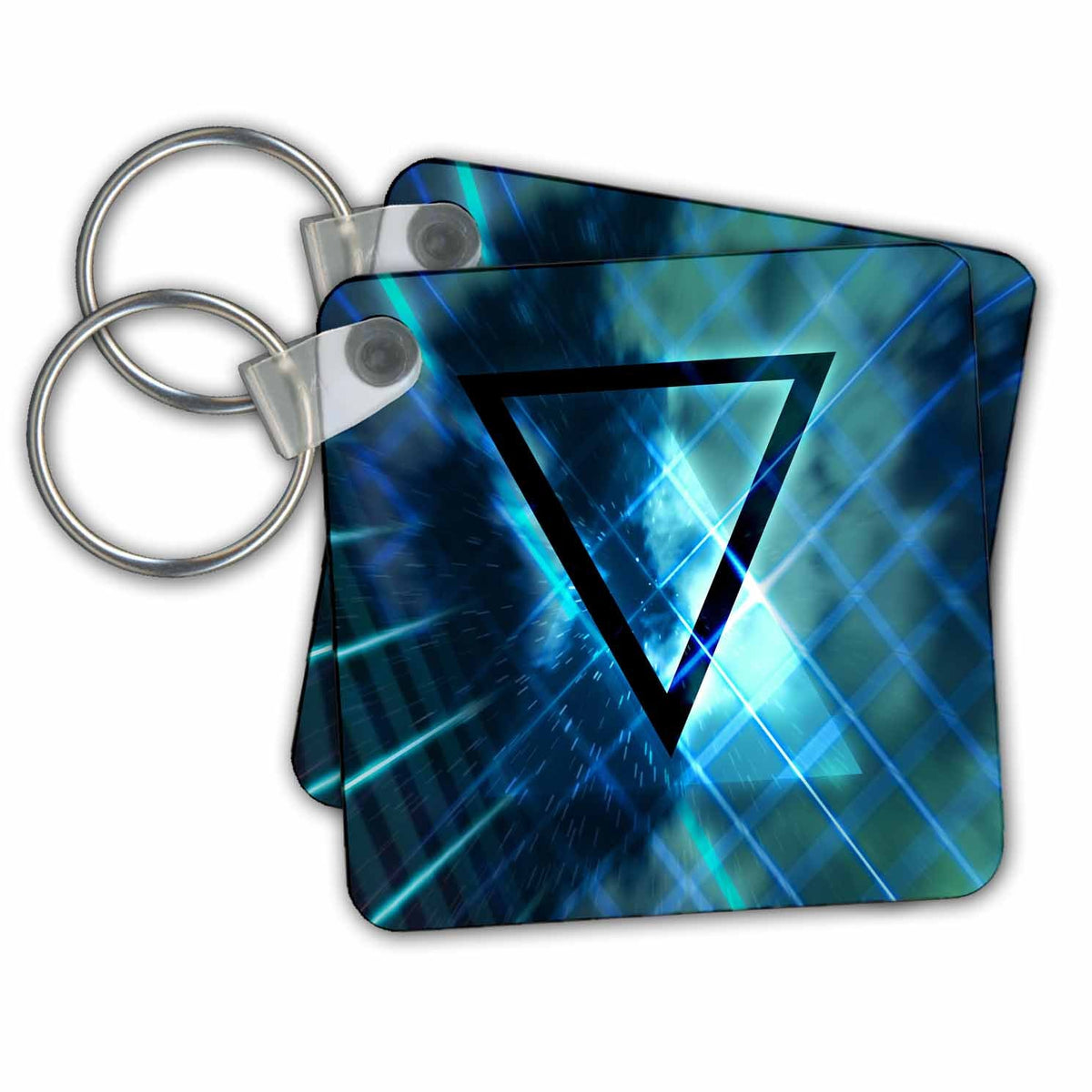 Key Chain - Bright Light Blue Graph Digital Background With Floating Triangle Digital Art