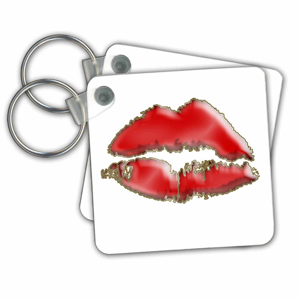 3dRose Key Chains Glossy Red Gel Effect Lips With A Gold Effect Outline (kc-213951-1)