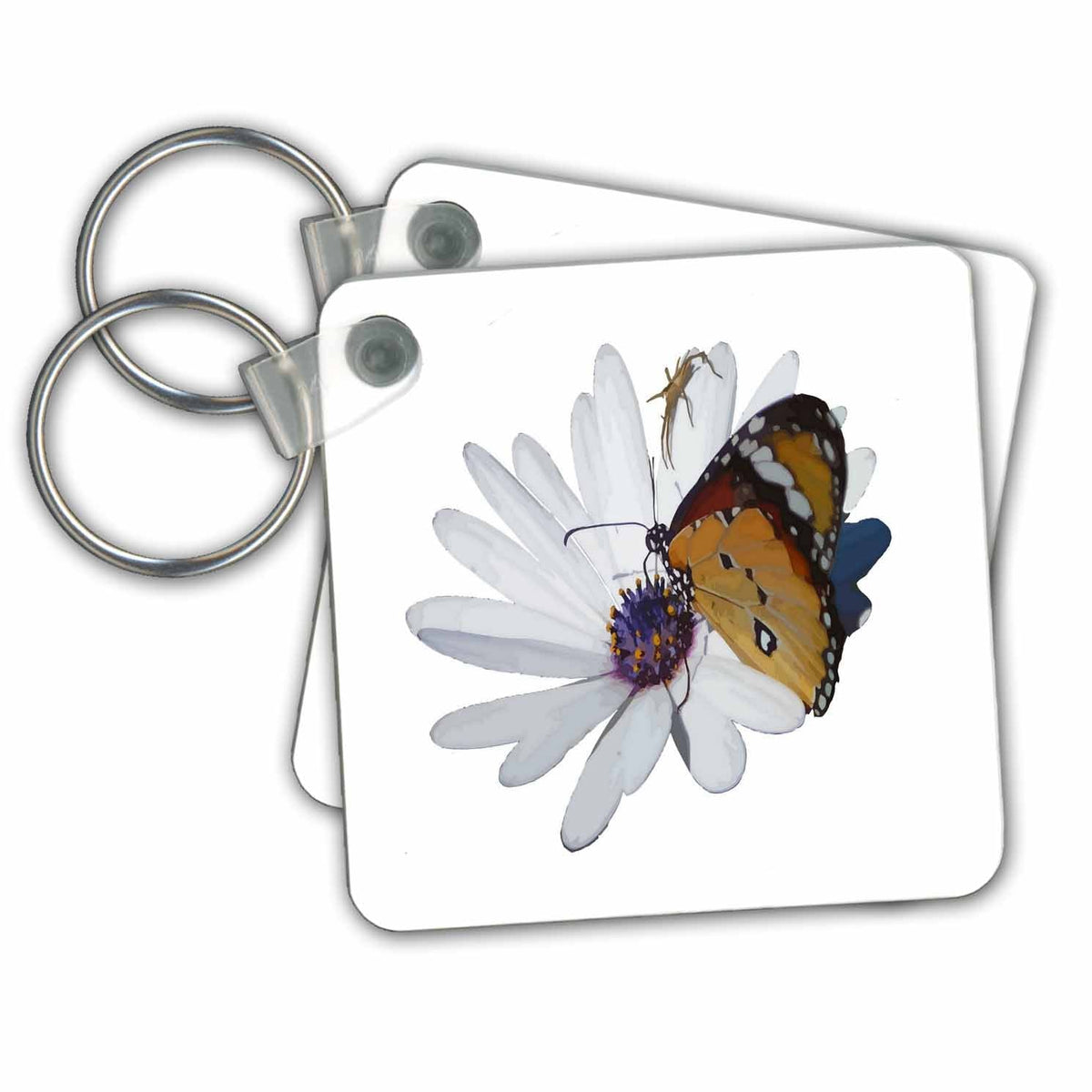 Key Chain - White Daisy and Butterfly Vector Background Removed Vector - Butterfly