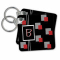 Key Chain - Modern Geometric Black Red Grey Square Pattern Monogram Letter B CW Designs Monogram - Squares