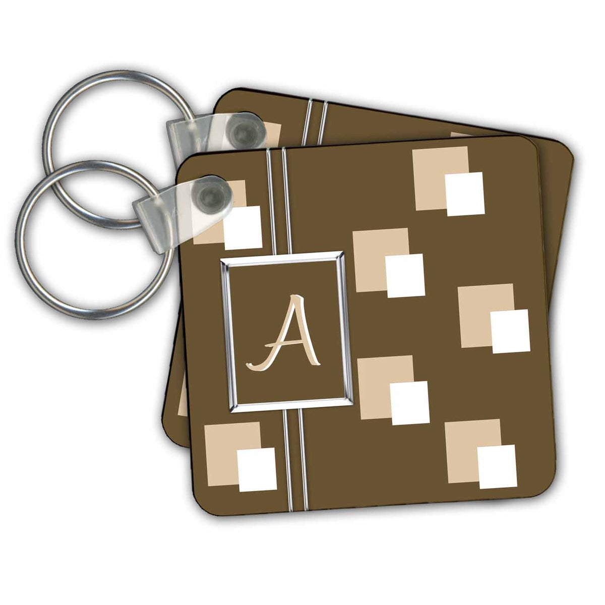 Key Chain - Elegant Geometric Earth Tone Squares Pattern Monogram Letter A CW Designs Monogram - Squares