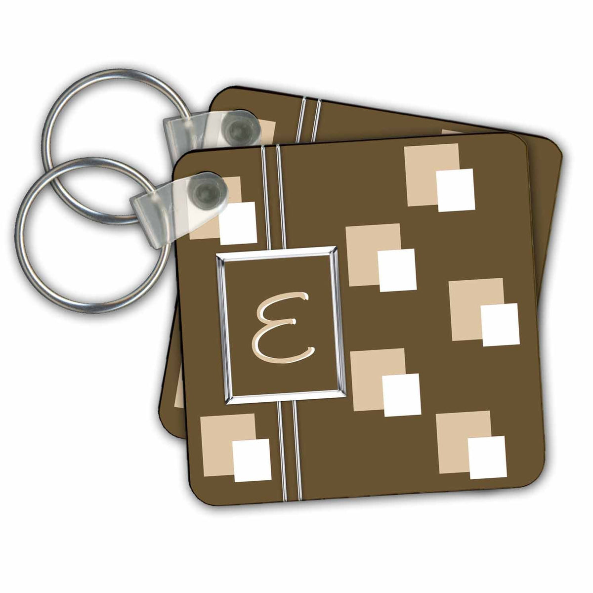 3dRose Key Chains Elegant Geometric Earth Tone Squares Pattern Monogram Letter E (kc-215300-1)