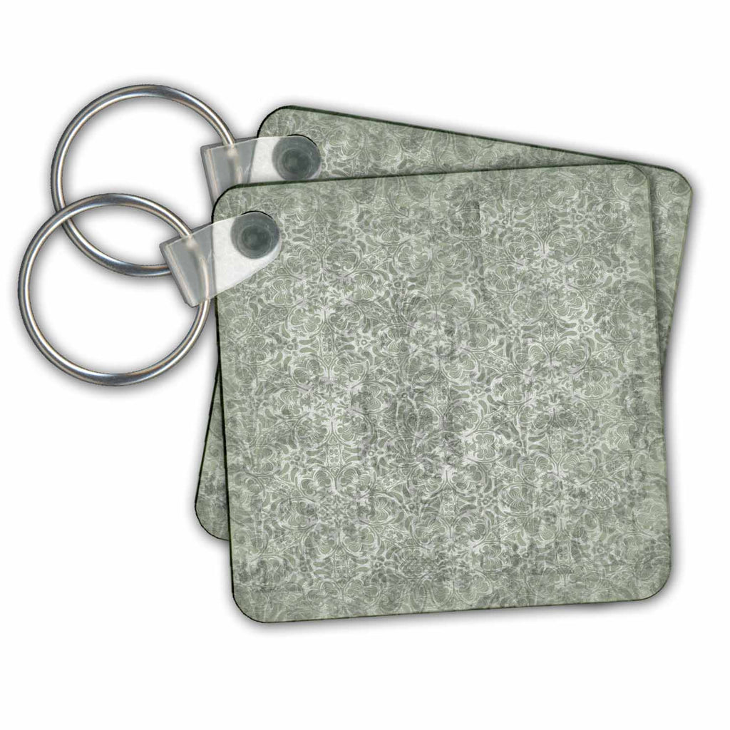 3dRose Key Chains Light Olive Green Layered Damask (kc-215426-1)