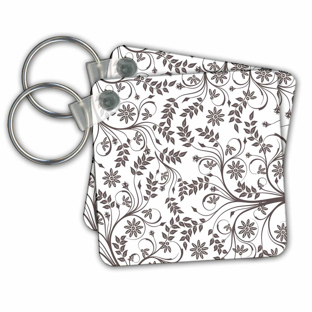 3dRose Key Chains Elegant Gray Leafy Flourish Pattern (kc-215619-1)