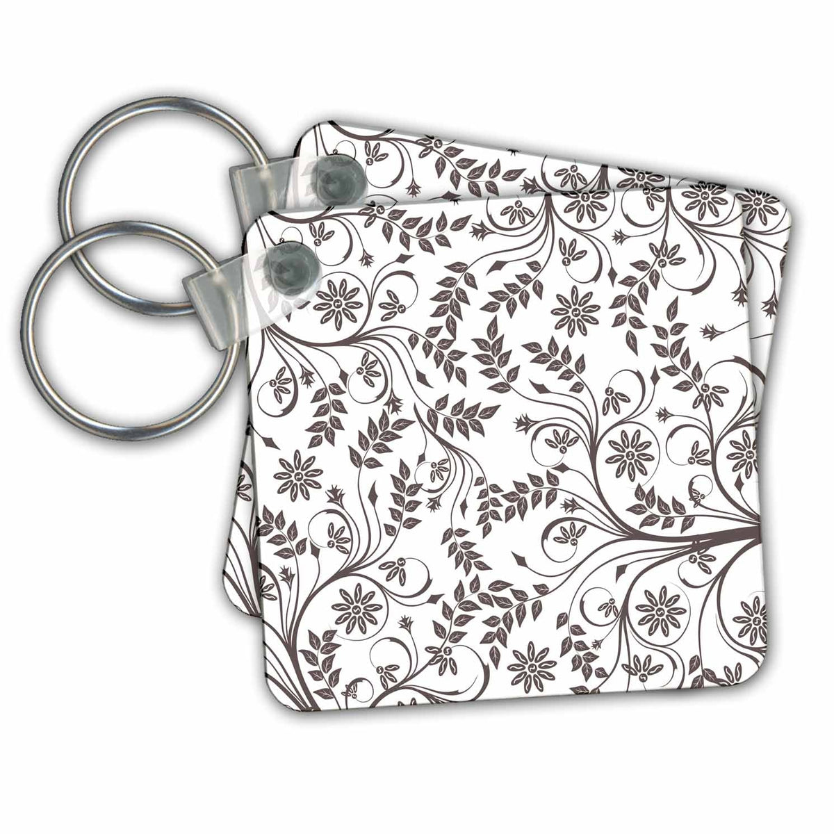 3dRose Key Chains Elegant Gray Leafy Flourish Pattern (kc-215619-1)