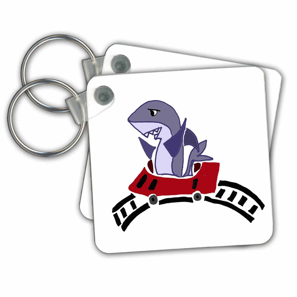 3dRose Key Chains Funny Shark Riding Roller Coaster (kc-216354-1)