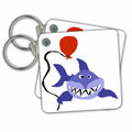 Key Chain - Funny Shark Holding Red Balloon At the Beach