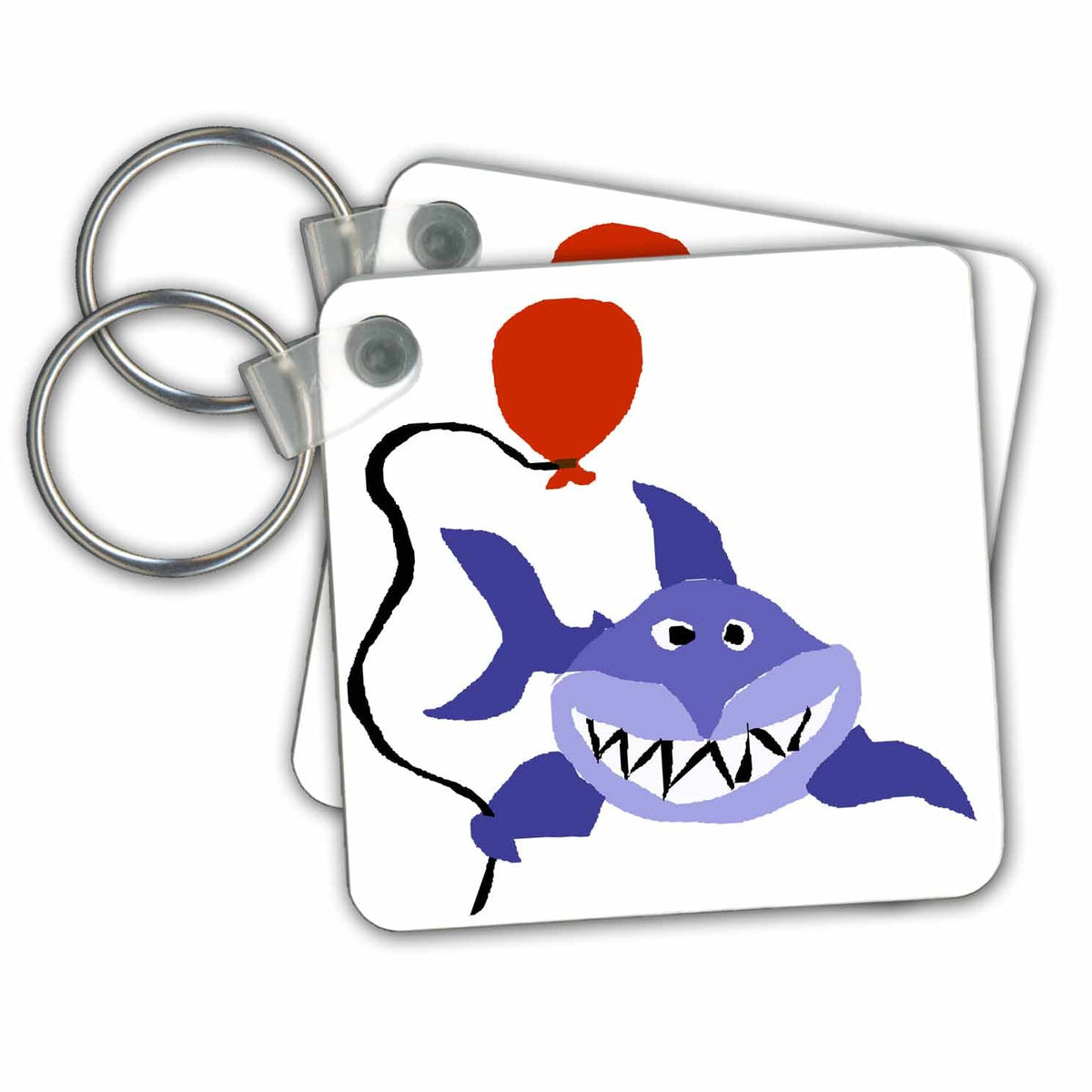 Key Chain - Funny Shark Holding Red Balloon At the Beach