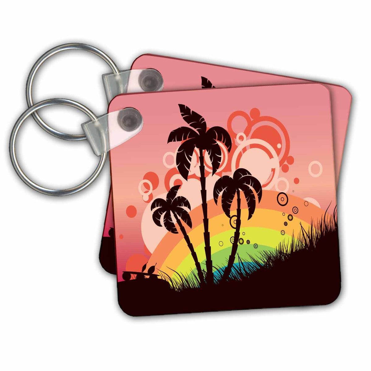 3dRose Key Chains Palm Trees On A Rainbow Abstract Background (kc-235976-1)