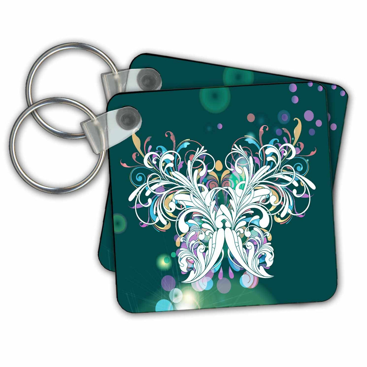 Key Chain - Double Butterfly Effect Over A Teal Sparkle Background Butterfly