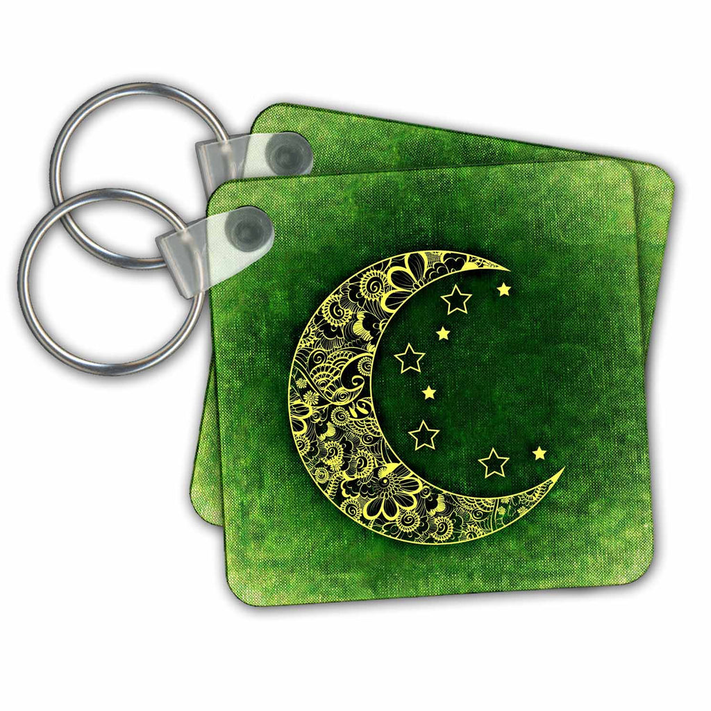 3dRose Key Chains Moon with Green Background (kc-236771-1)