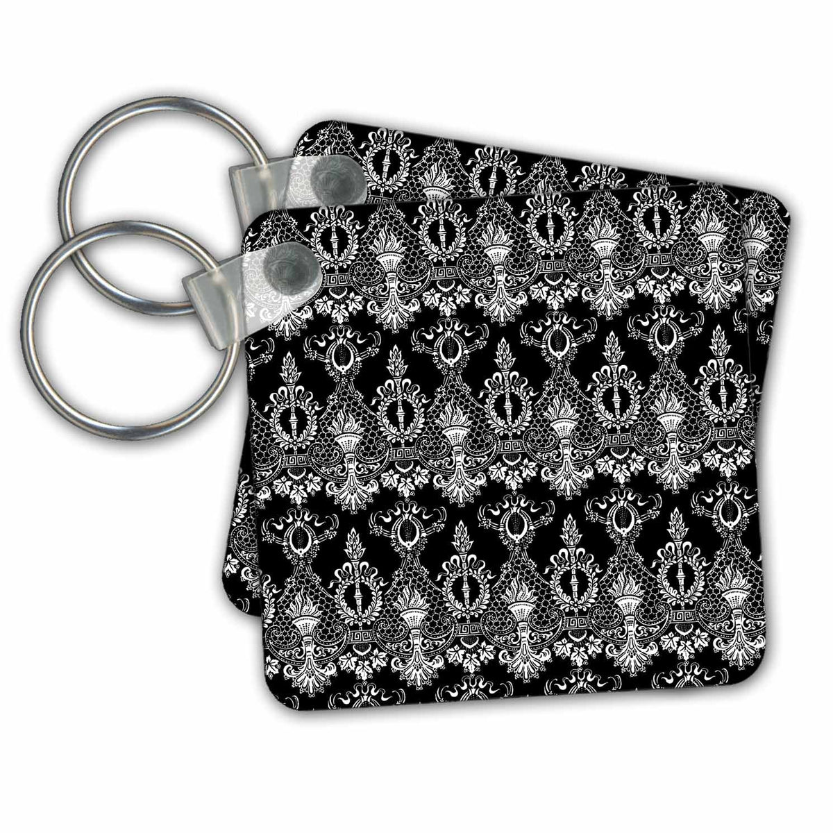 Key Chain - Black and White Regency Lace Pattern Patterns