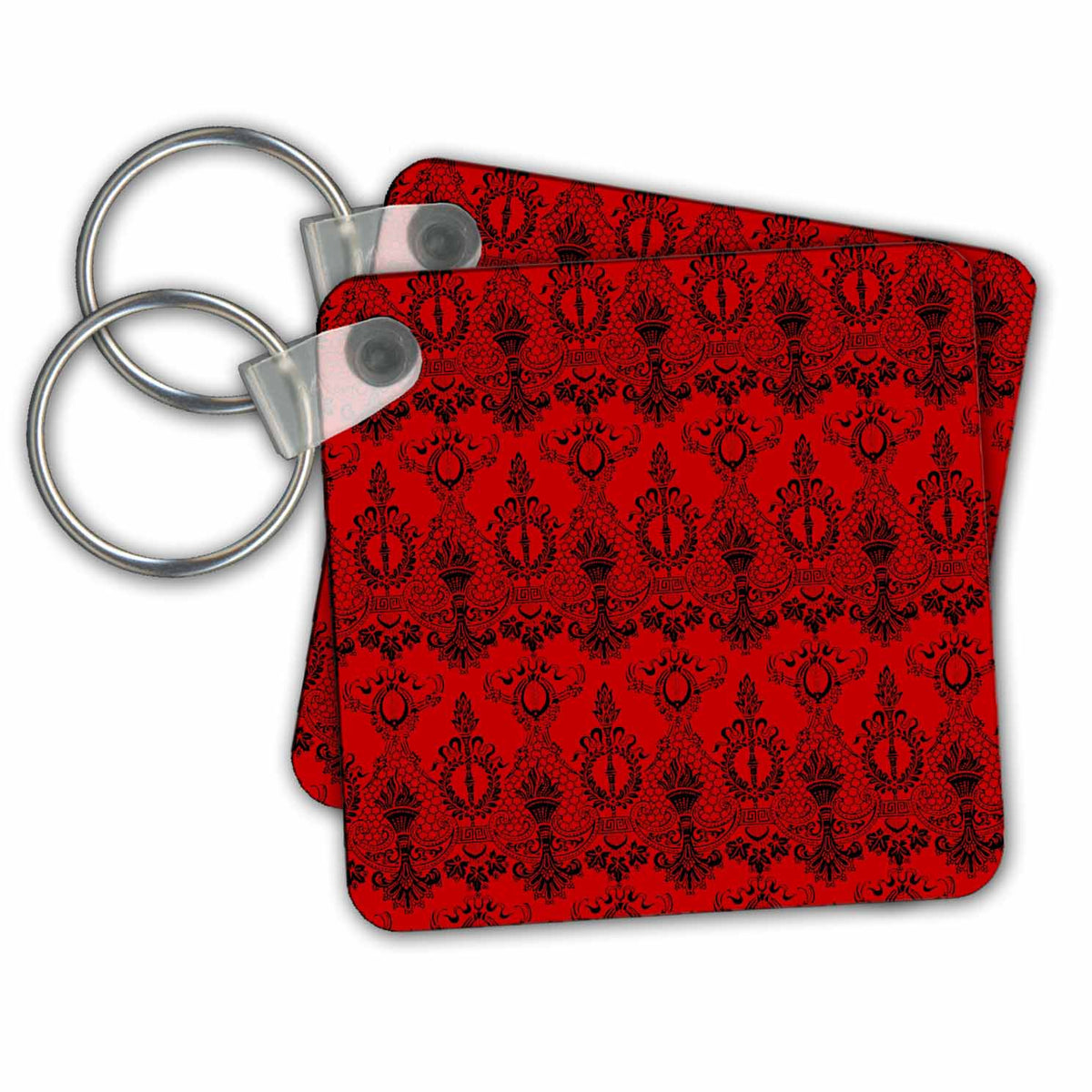 3dRose Key Chains Victorian Black Lace Pattern over Red Background (kc-237181-1)