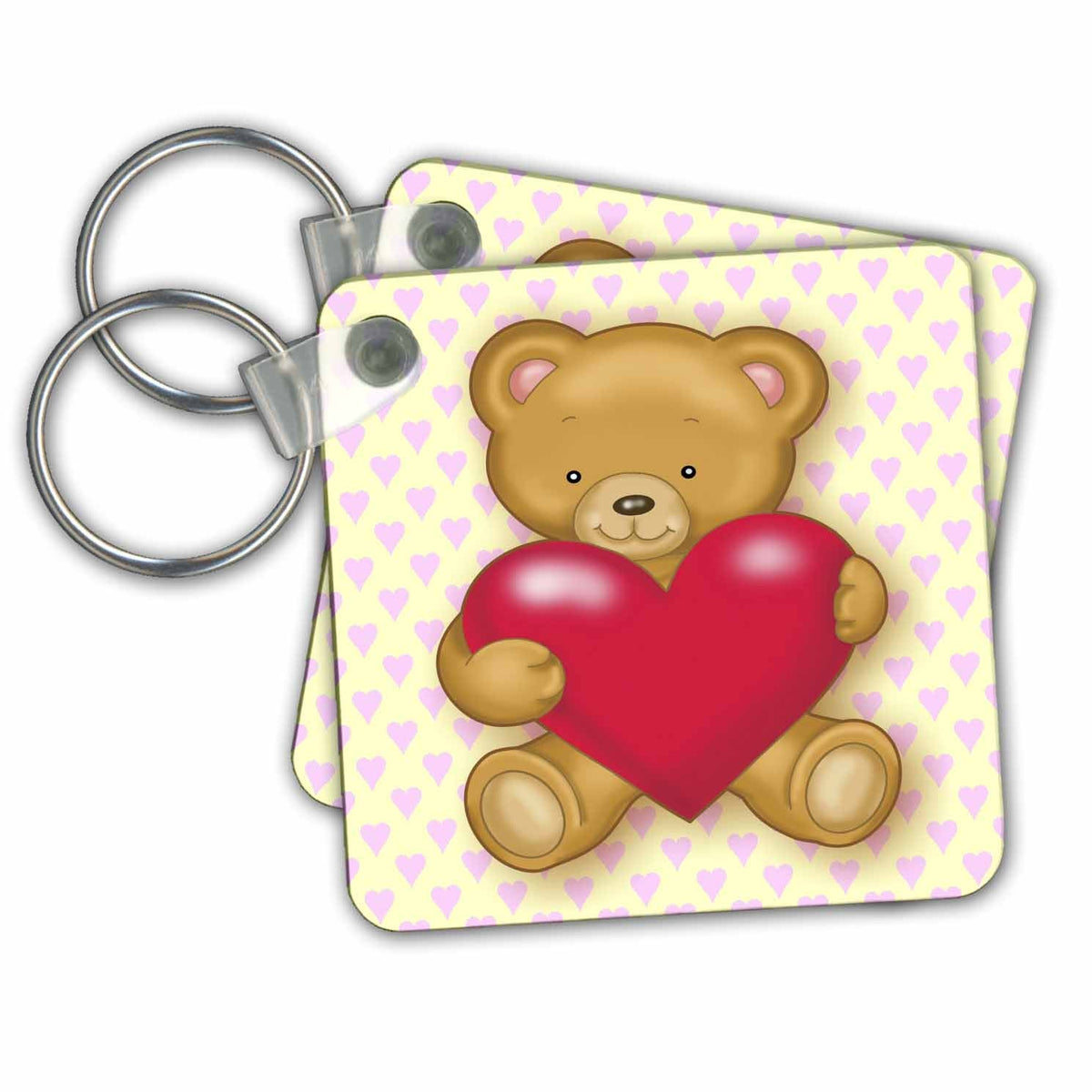 Key Chain - Valentines Teddy Bear with Big Red Heart Designs