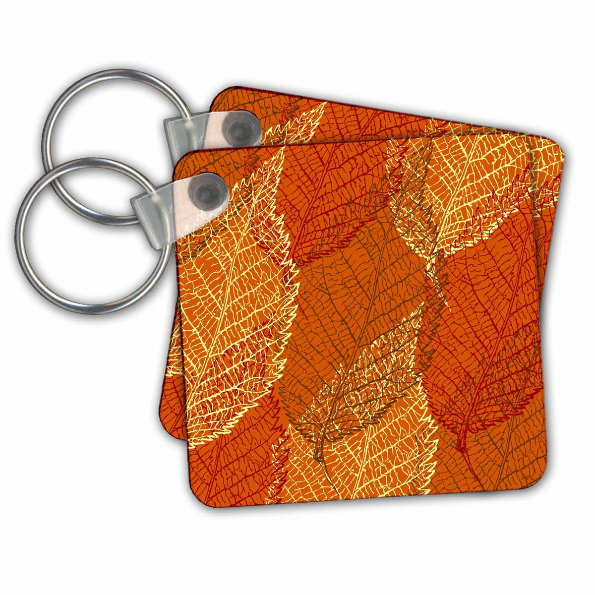 Key Chain - Skeletal Leaf Pattern in Orange Brown and Yellow Designs