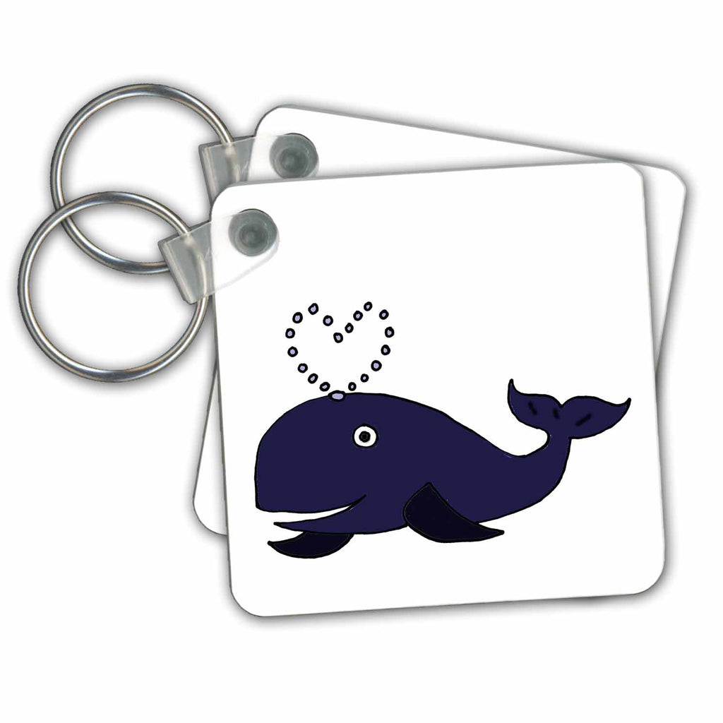 3dRose Key Chains Funny Blue Whale Blowing Heart Bubbles (kc-237244-1)