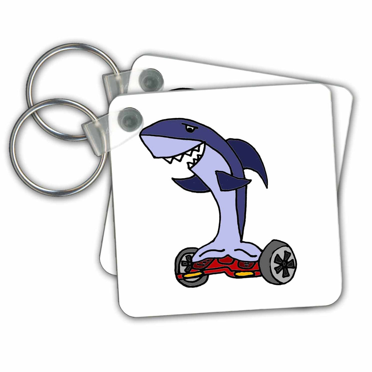 3dRose Key Chains Funny Shark on Hoverboard Art (kc-237247-1)