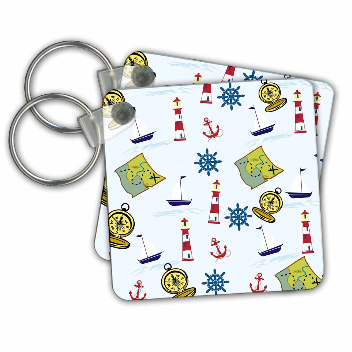 3dRose Key Chains Image of Nautical Toss With Map Compass Lighthouses (kc-237471-1)