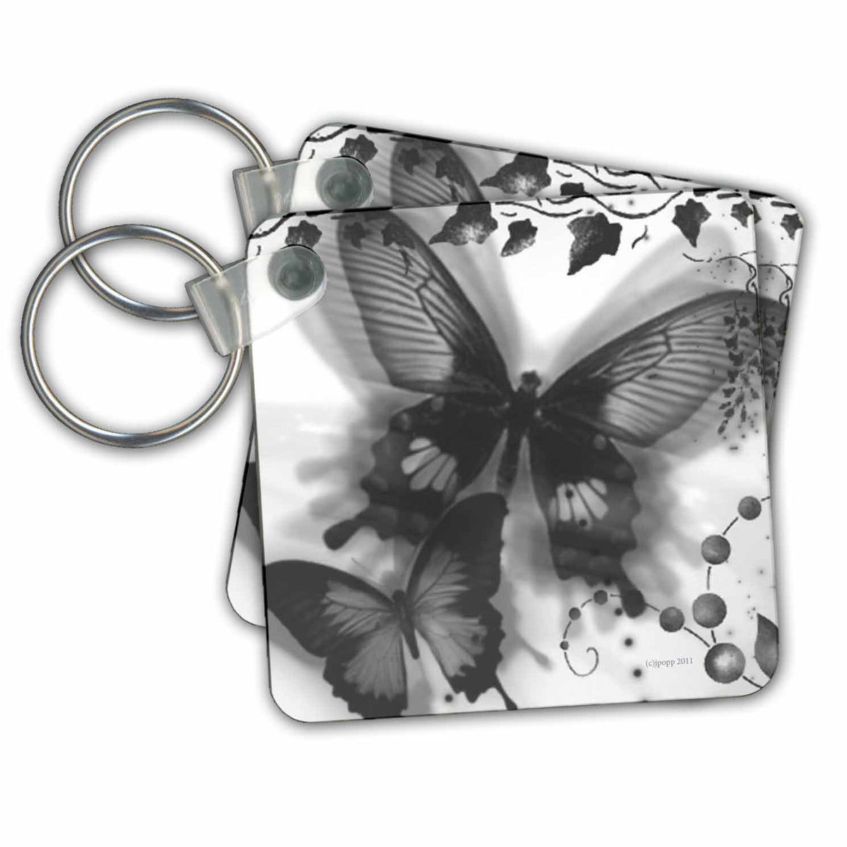 Key Chain - black and white Wildlife N Nature butterflies