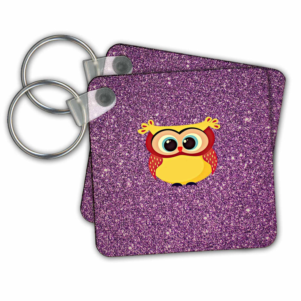 3dRose Key Chains Modern Owl with Purple Glitter Background (kc-238314-1)
