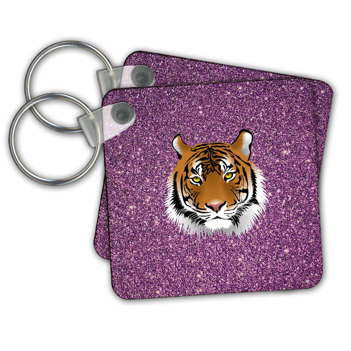 Key Chain - Tiger with Purple Background Glitter