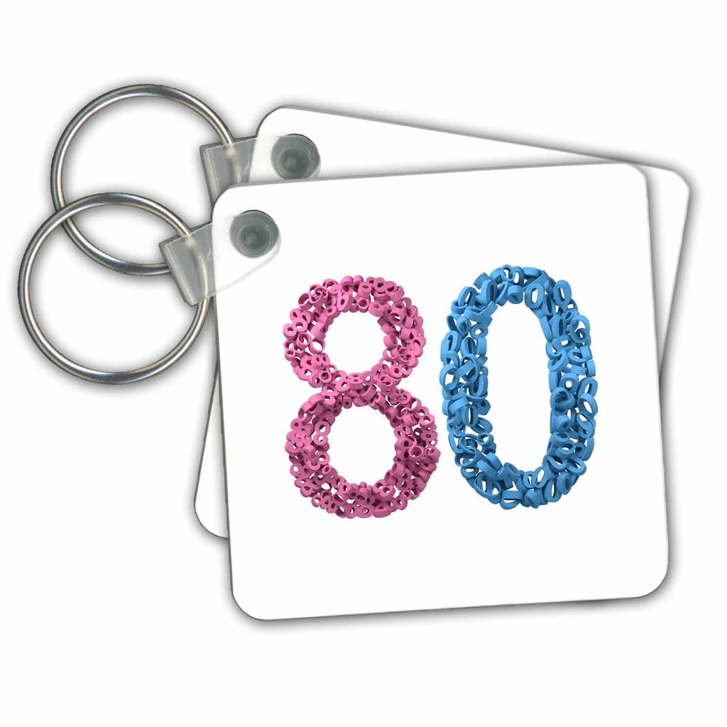 3dRose Key Chains 80th Anniversary. Intricate numbers design. (kc-238524-1)