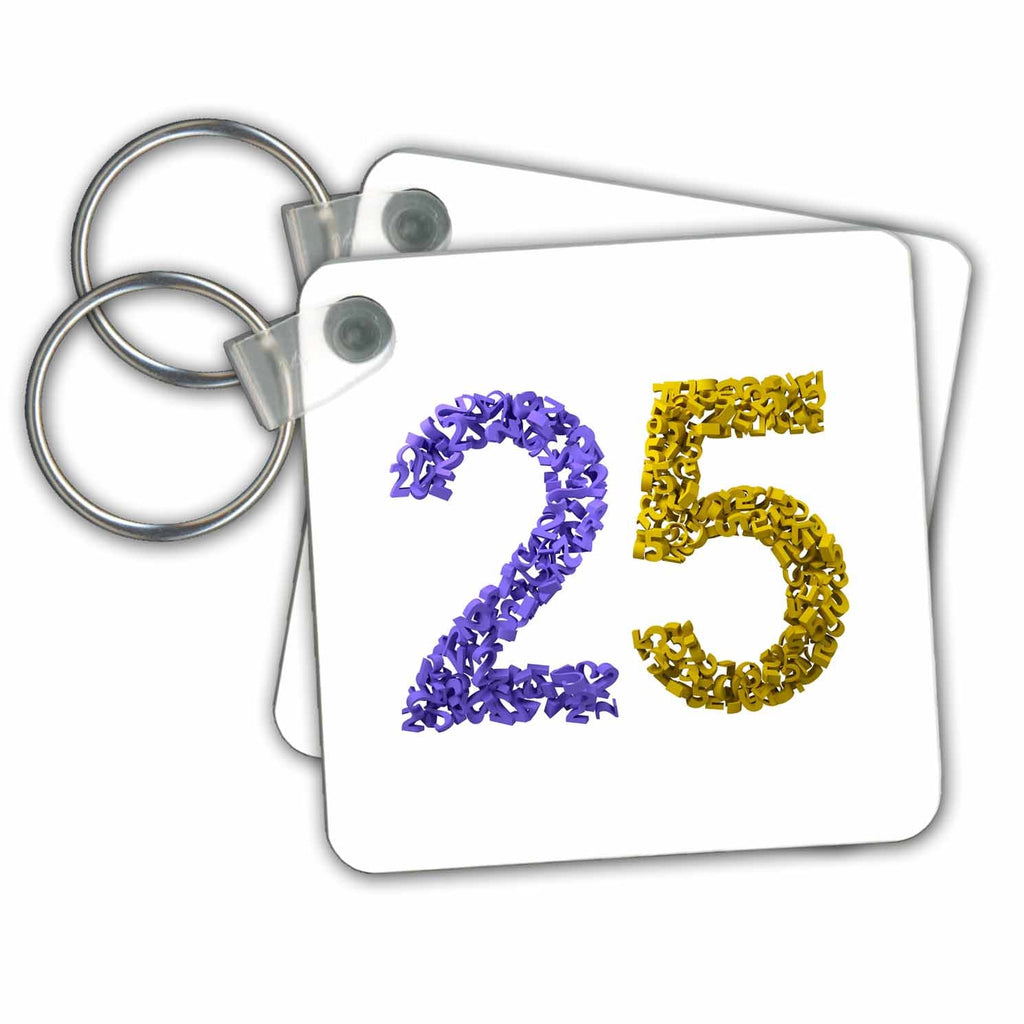 3dRose Key Chains 25th Anniversary. Intricate numbers design. (kc-238529-1)