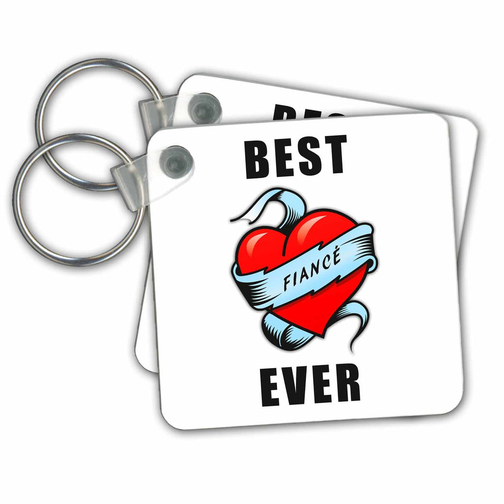 3dRose Key Chains Best. Fiance. Ever. Tattoo Heart Design (kc-238601-1)