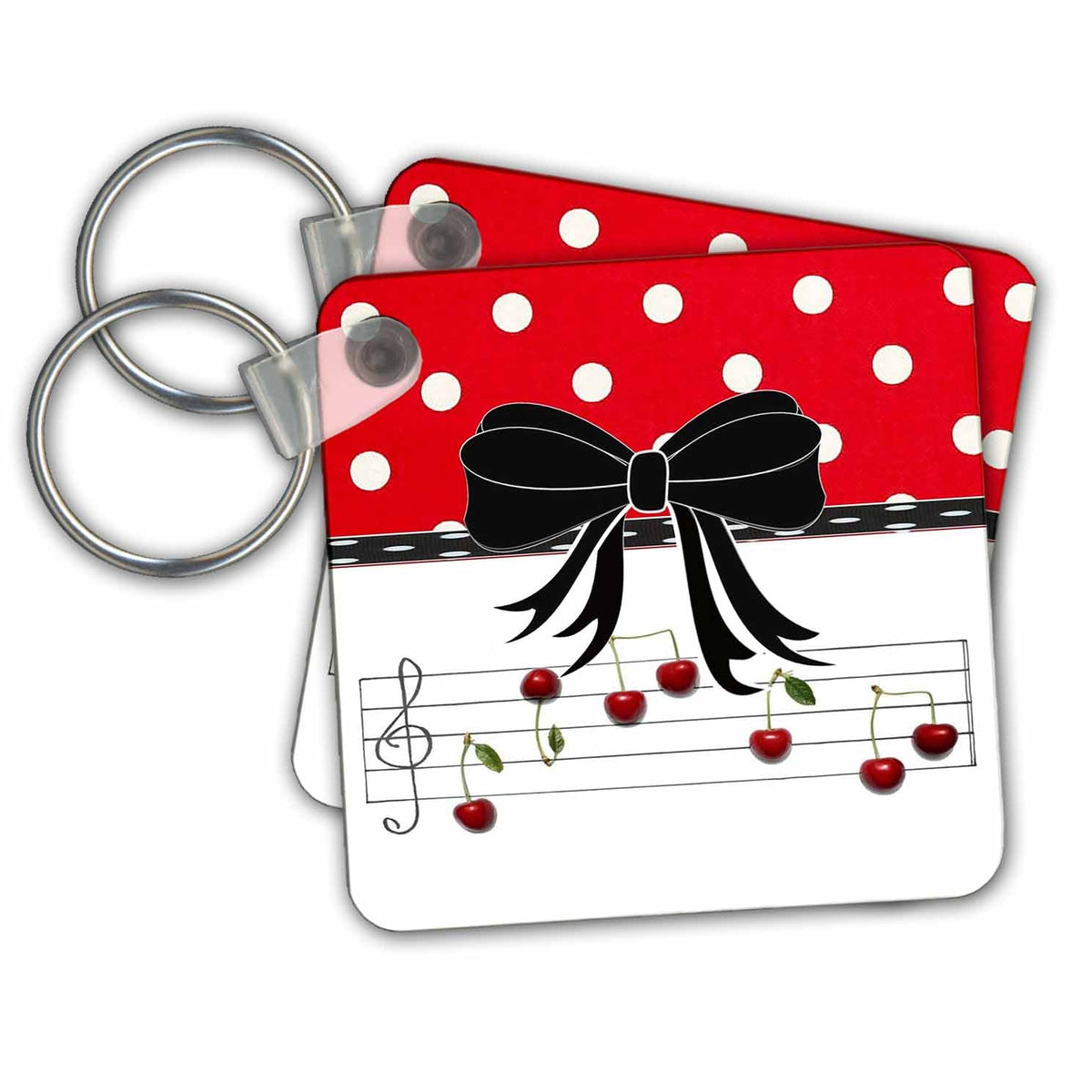 Key Chain - Image of Cherry Music Notes With Bow And Red Polka Dots Decorative III