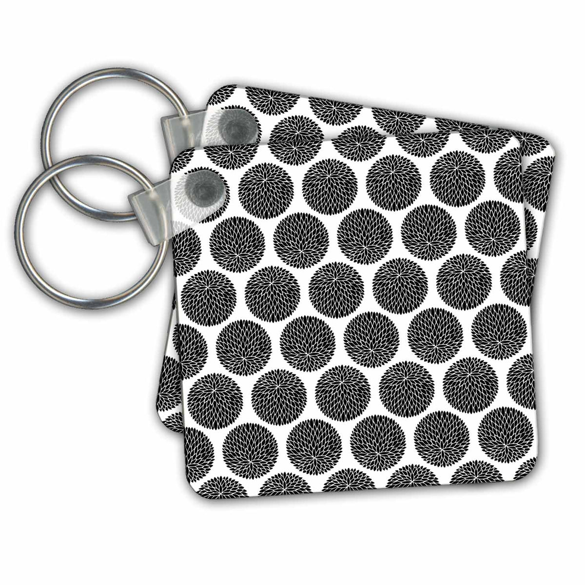 3dRose Key Chains Black Circular Leaf Pattern on White Background (kc-238699-1)