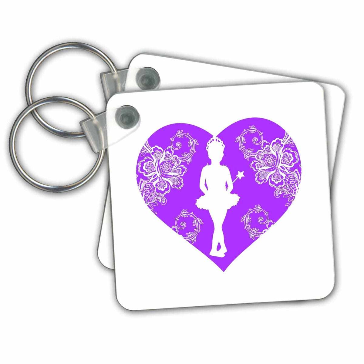 Key Chain - Purple and White Heart with Ballet Dancer Detail Designs