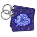 Key Chain - Blue Watercolor Rose over Blue Gold Granite Effect Background Designs